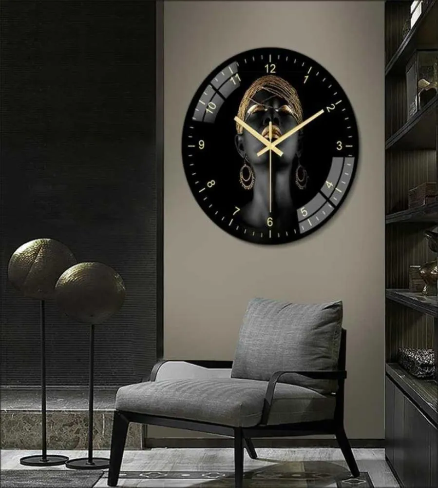 Art Wall Clock Home Decoration Fashion Silent Quartz African Golden Femme Christmas Gift Family 2201156373157