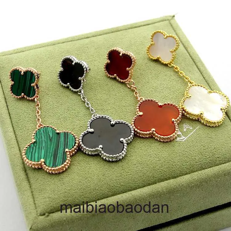 Designer luxe sieraden oorrang dubbele vier blad bloem oorbellen zwart en wit rood groene schaal oorbellen dubbele bloem