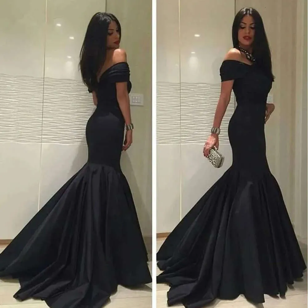 Evening Elegant Party Black Arabic Sexy Off Shoulders Mermaid Prom Dresses Long Ruched Celebrity Ocn Gowns Custom Made