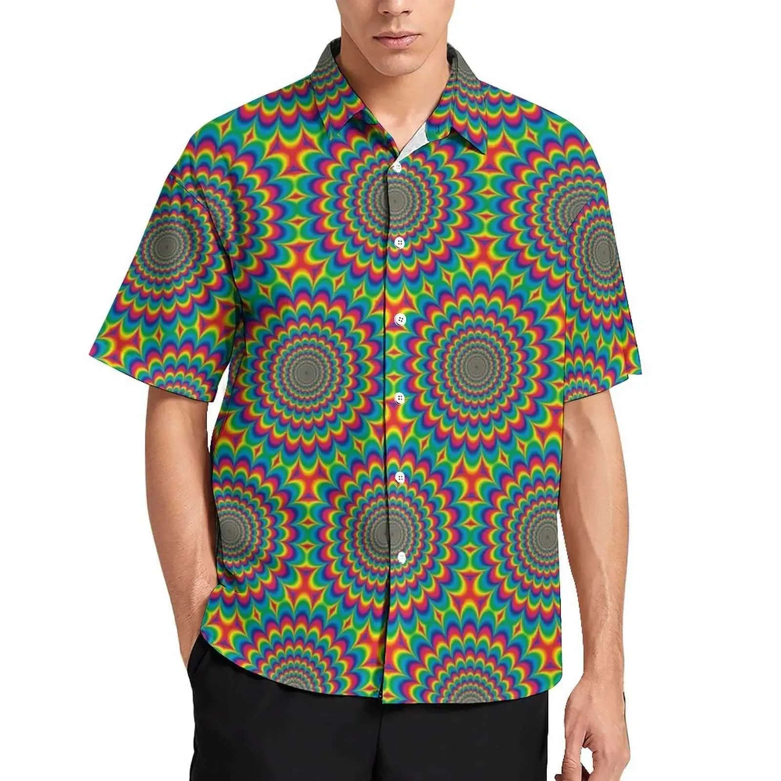 Mäns casual skjortor psykedeliska sextiotal casual skjortor hippie stil strandskjorta hawaiian mode blusar man grafik 3xl 4xl 240424