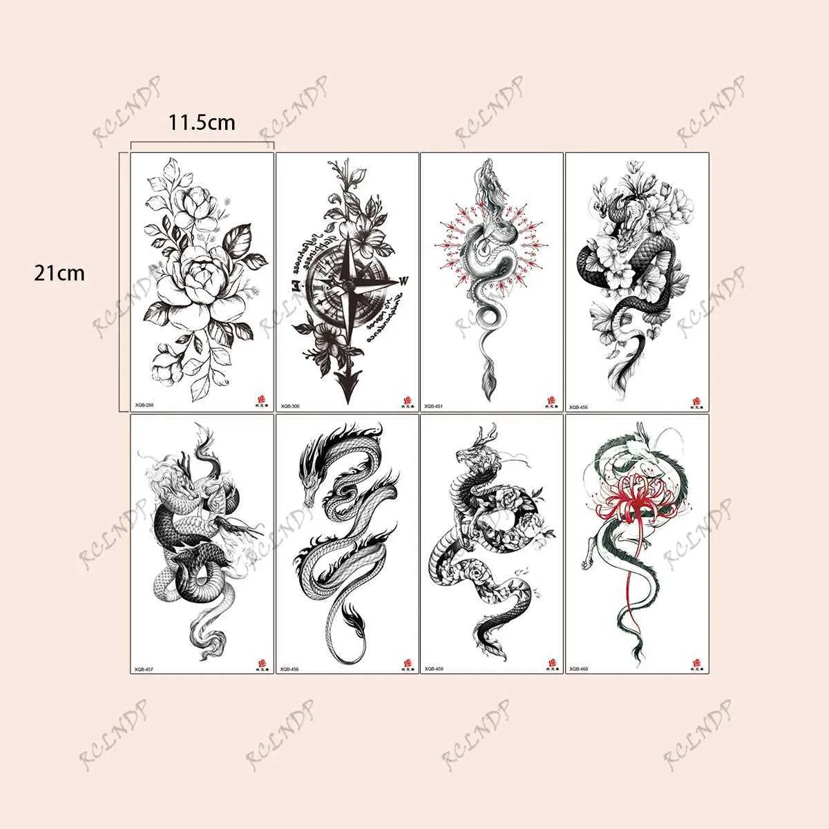 Tattoo Transfer Waterproof Temporary Tattoo StickerCompass Flower Dragon Fake Tatto Flash Tatoo arm Tato for Girl Women Men 240426