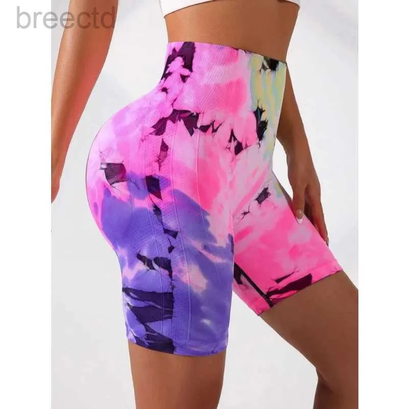 Shorts actifs Femmes Sport Short Tie Dye Yoga Shorts For Women Fitness Gym Shorts Pantalons d'été sans tartinement Leggings High Leggings Sportswear D240426