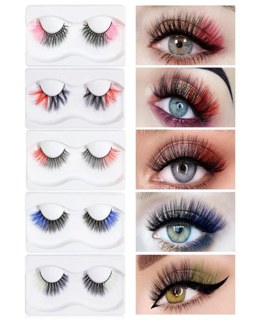 Coules colorées Wispy Fluffy 3d Mink Lash Natural Long Faux Couleurs Couleurs Strip de cils Multicolored Twotoned for Cosplay Daily1586580