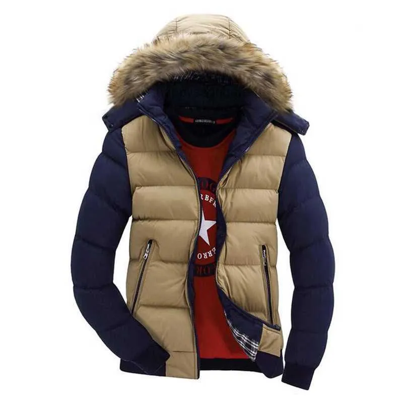 Hurtownia- moda męska futra z kapturem w dół Parka Slim Fit grube ciepłe kurtki zimowe dla mężczyzn rozmiar M-XXXL Casual Puffer Płaszcze z kapturem Q2558/