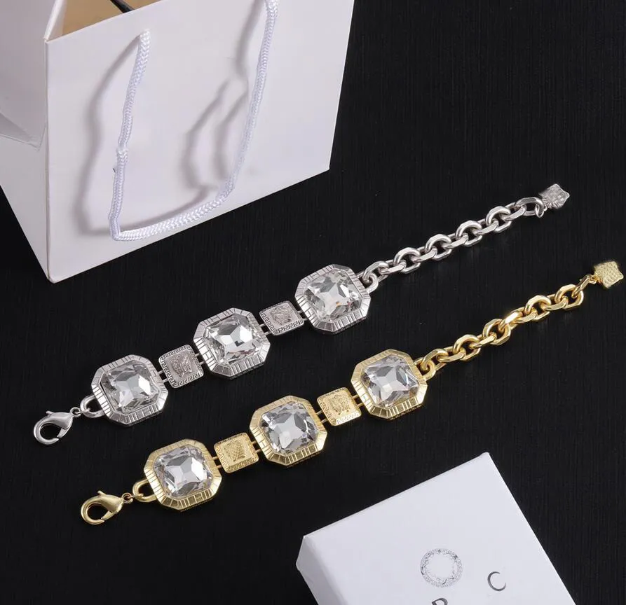 Klassische retppp -plattierte silberte Armband Big Square Diamond Kette Persönlichkeit Luxusdesigner Armbänder Boutique Liebes Geschenk für Männer Frauen Klassische Schmuckgeschenk