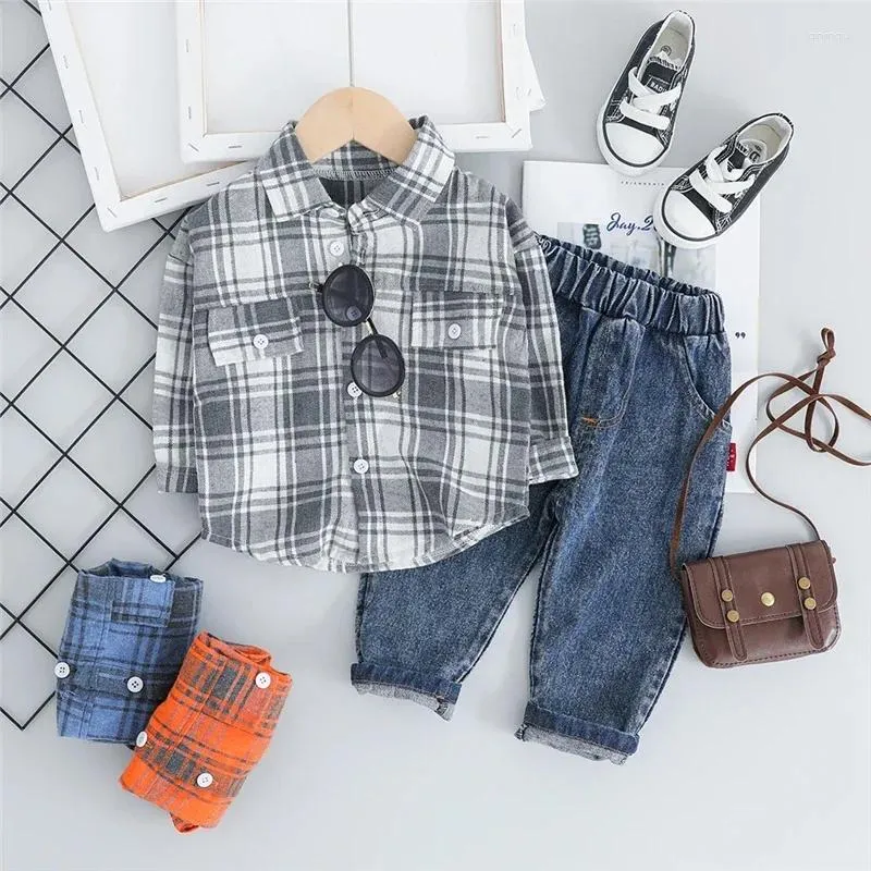 Kleidung Sets Baby Boys Frühling Kinder Plaid-Hemd Jeans 2 Stück Anzug Kleinkind Kind Casual Clothes Kinder Outfits 0-4 Jahre