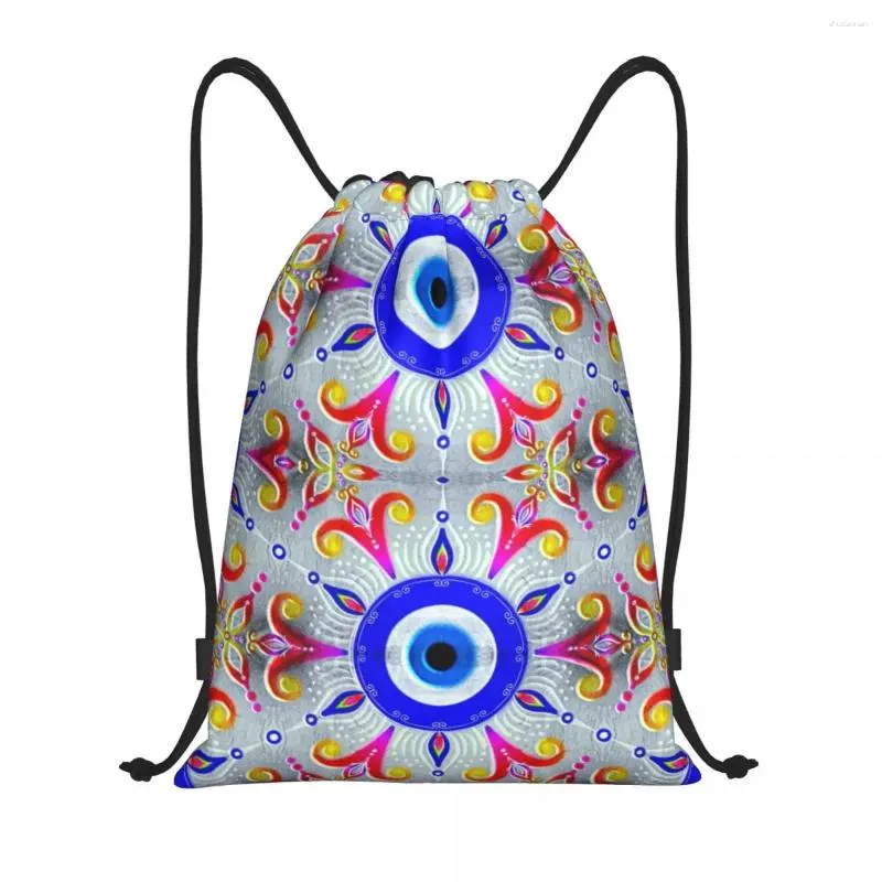 Bolsas de compras Custom Nazar Boncuk Evil Eye Amulet Saco de cordão para mochilas de ioga Mulheres Mulheres Cultura turca Sackpack de ginástica esportiva