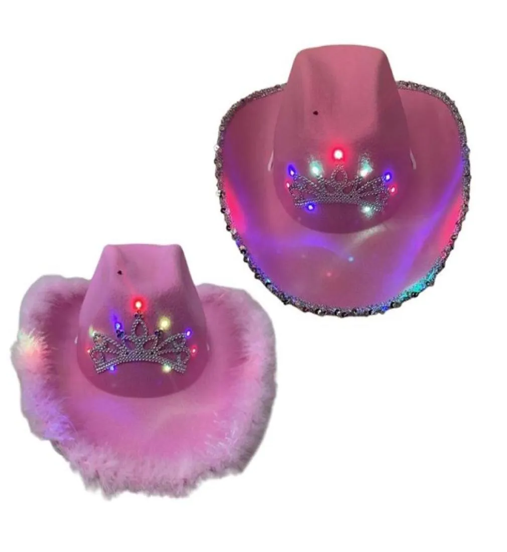 Breite Krempe Hats Pink Cowgirl für Frauen Kuhmädchen mit Tiara Neck Zieh String Felt Cowboy Kostümzubehör Party HAT1570605