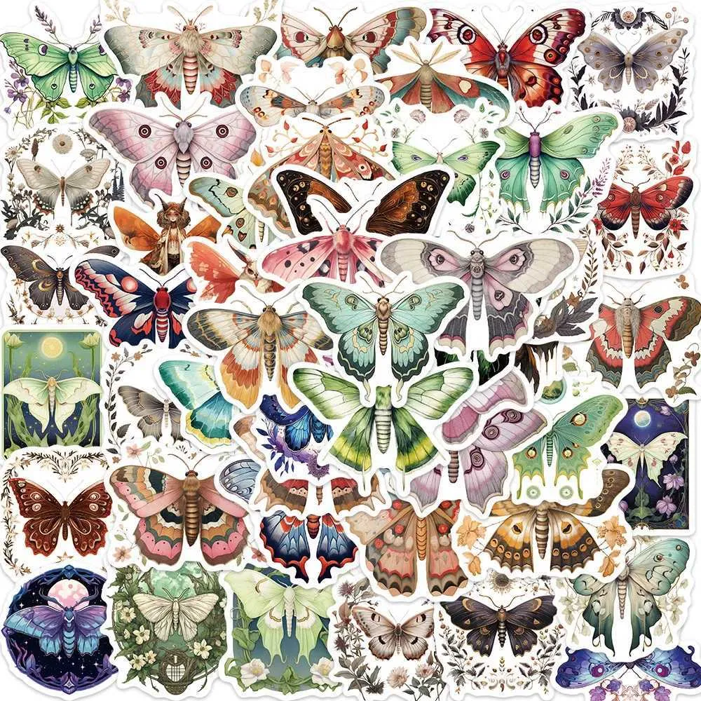 Tattoo -overdracht 10/30/50 stcs Vintage Moth cartoonstickers Leuke dierenstickers DIY Telefoon Laptop Bagage Skateboard Auto -decoratie Sticker Toy 240426