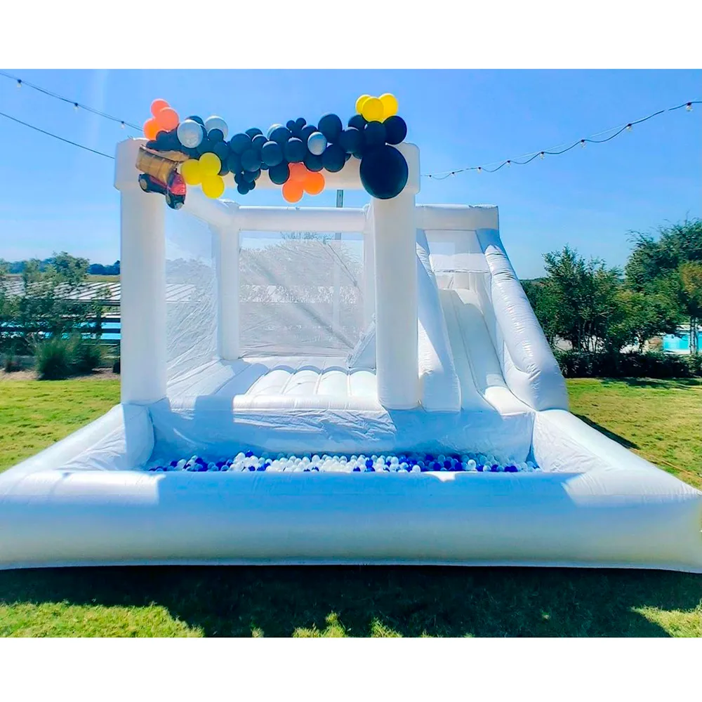 4.5 mlx4.5mWX3.5 MH (15x15x11,5 stopy) Pełny PVC White Bouncy Castle Combo Wedding Bouncer Hurtowy domek oddechowy z slajdem i piłką na imprezę tematyczną