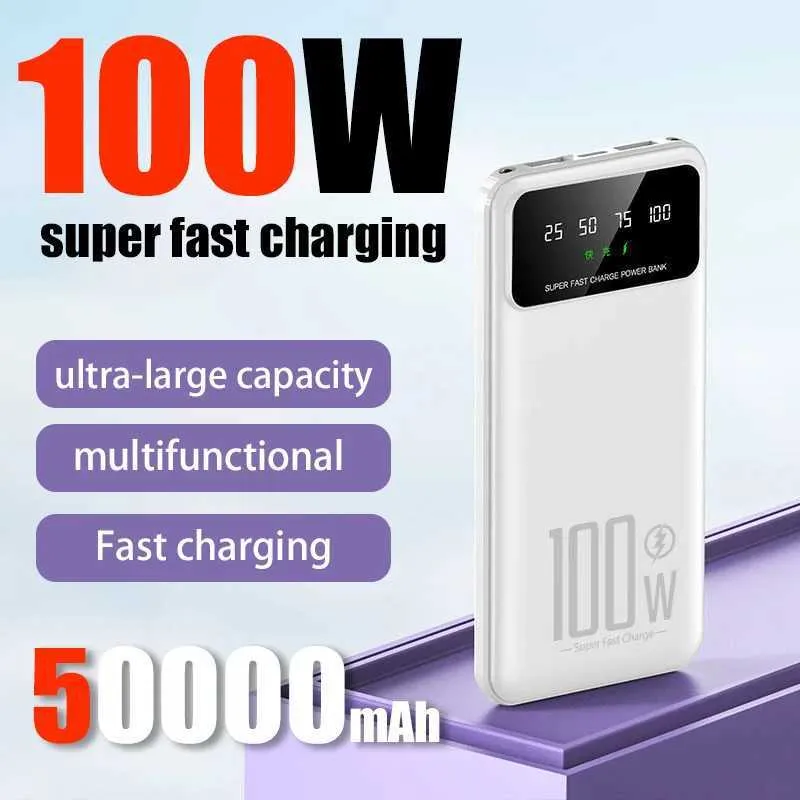 Banks d'alimentation de téléphone portable 50000mAH 100W HAUTE CAPACITÉ ENCORT DE CHARGE FAST PACK PORTABLE PORTABLE PADE PADE POURCE ALIMENT