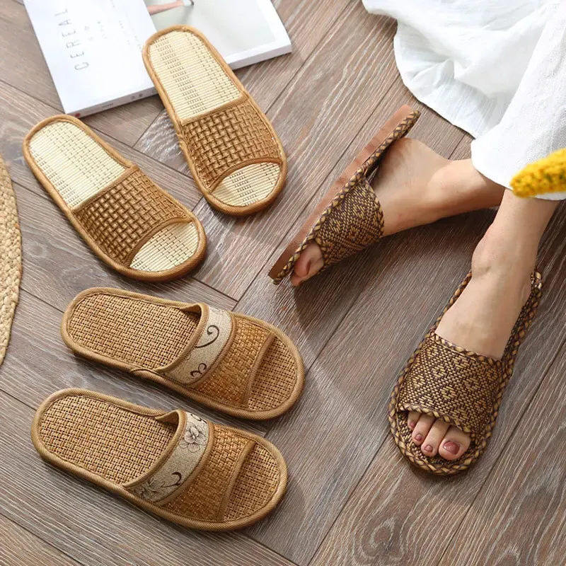 Set Bamboo Weaving Home Linen Slifors Summer Slifors Schede di bambù Rattan Weaving Women Slivers Mujer Zapatilla