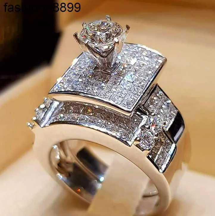 Luxury Femelle Big Ring Set Fashion 925 Silver Love Bridal Promise Engagement Anneau de fiançailles Anneaux de diamant vintage pour les femmes