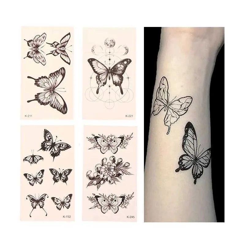 Transfert de tatouage étanche des autocollants de tatouage temporaire papillon rose kawaii transfert flash tatouage femme coulle de manche art de la main de la main faux hommes 240426