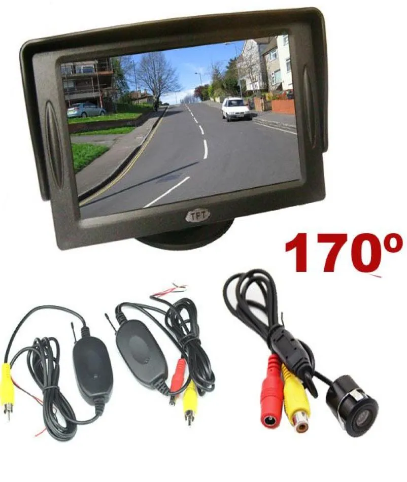 Trådlös bil Baksynssats HD Vänd backup Parkeringskamera 170 ° 43quot LCD TFT -skärmmonitor9579388