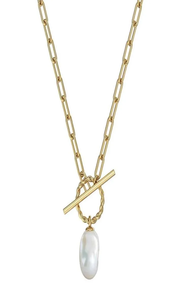 T Bar Collier de cou rempli d'or de bonne qualité Womans 2021 Vendre le collier pendant de perle en acier plaqué 14K