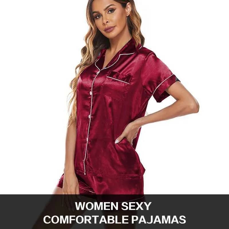 Women's Sleepwear Two Pieces Women Pajamas Set Luxury Satin Silk V-Neck Leisure Soft Home Clothes Lingerie Slpwear Female Y240426