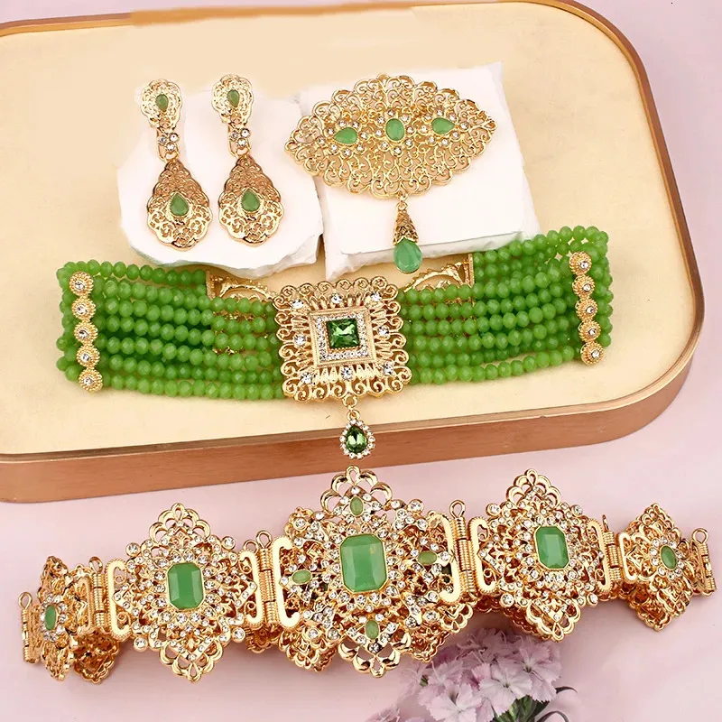 Turkish Caftan Wedding Jewelry Set Gold Plated Ethnic Birde Accesorios Mujer Collar Y Aretes Arabic Muslim Sets Bijoux Femme 240415
