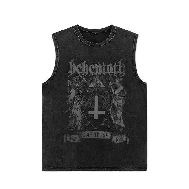 Summer Men Washed Vest Vintage T Shirt Gothic Tshirts Streetwear Punk T Shirts Unisex Sleeveless Vest Top Y2k Short Sleeve Shirt 240415