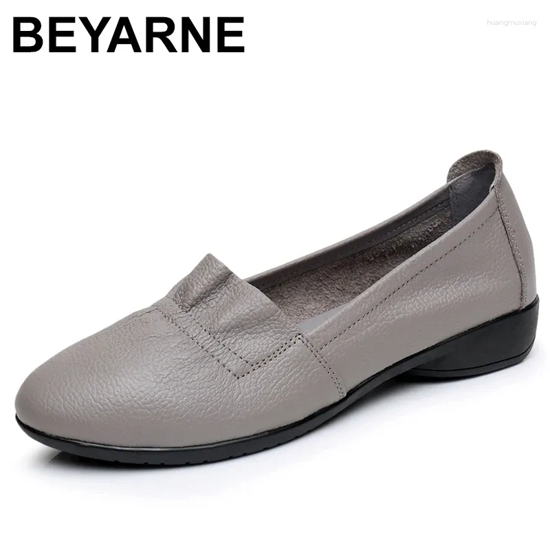 Casual Shoes BEYARNE Genuine Leather Flat Woman Loafers Cowhide Flexible Spring Women Flats Work Big SizeE354