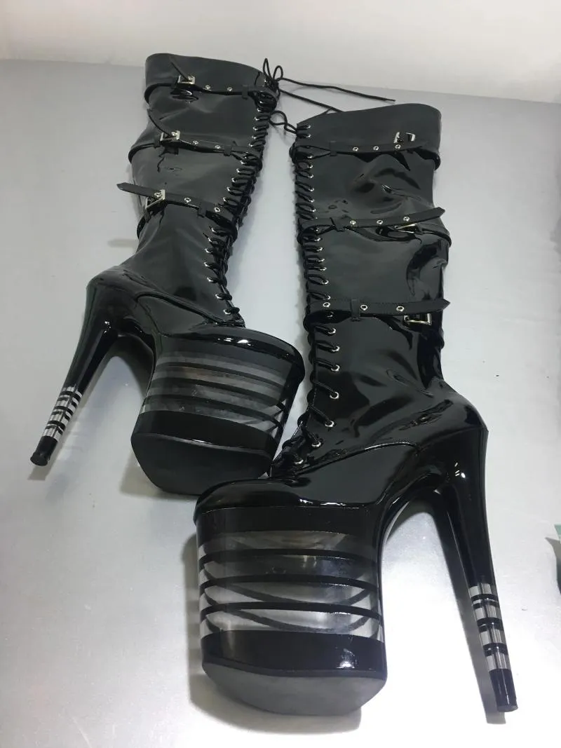 Scarpe da ballo sexy coscia alti stivali da 8 pollici piattaforma di moda femminile sopra il ginocchio da 20 cm pipa con tacco alto