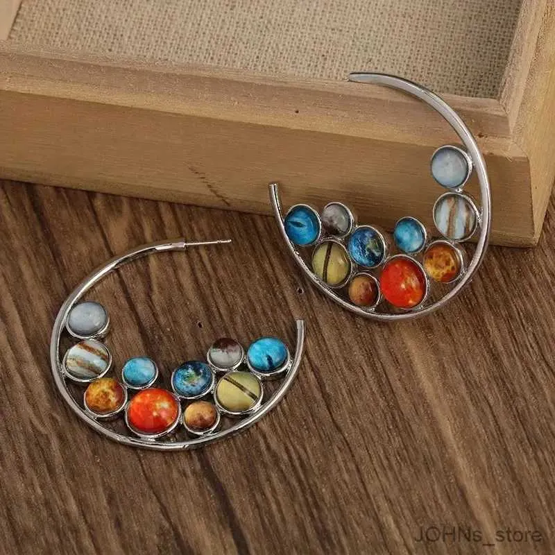 Dangle Chandelier Creative Planet Design Hoop Earrings for Women Silver Color Jewelry Embellished With Synthetic Gems Vintage Unique Ear Decor