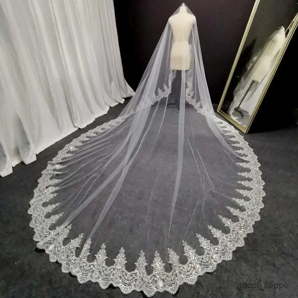 Gioielli per capelli da sposa senza pettine per velo da sposa full bordo pieno con paillettes di bling in pizzo 4 m velo da sposa in pizzo a livello un velo lungo per gli accessori per matrimoni della sposa