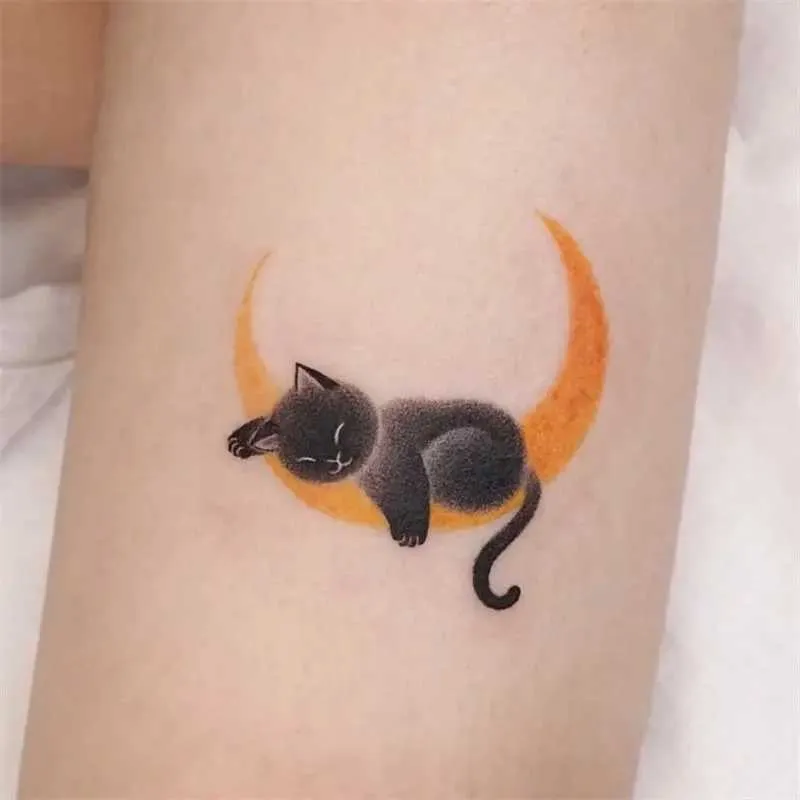 Tatuagem Transfer Black Cat Flower Tattoos temporários para mulheres desenho animado de braço gatinho de tatuagem à prova d'água Tattoo falso During During Fake 240427