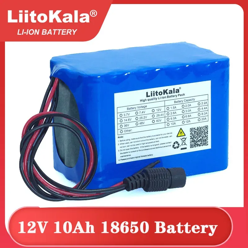 ヘッドフォンliitokala 100％新しい保護大規模12 V 10AH 18650リチウム充電式バッテリーパック12V 10000 MAH容量BMS