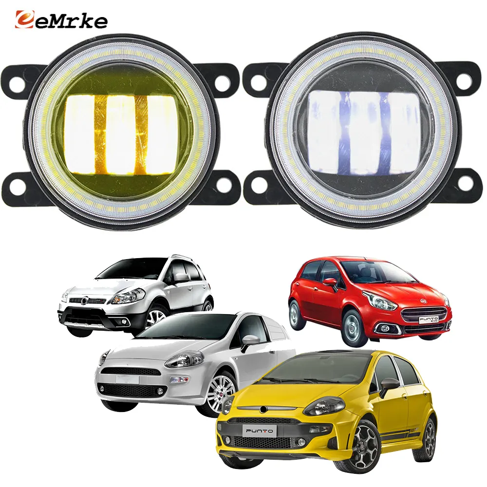 Eemrke LED FOG Lights Montbly 30W/ 40W para Fiat Punto, Punto Evo sedoci com lente transparente + Angel Eyes Drl Daytime Running Lights 12V PTF Acessórios para carros