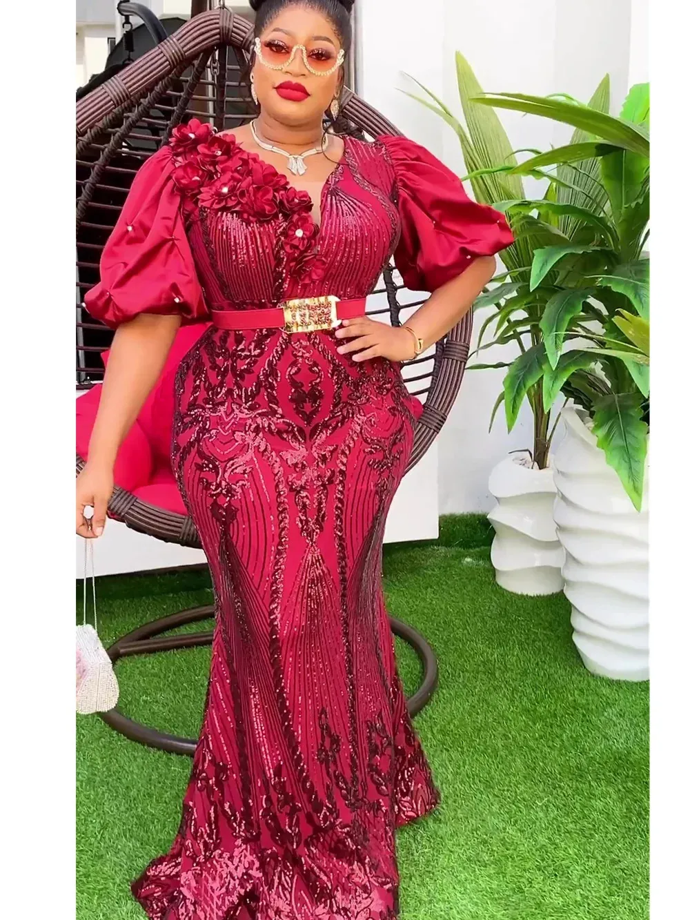 elegant plus size evening dresses south africa Glamorous Evening Dresses | Plus Size V Neck Chiffon Lace Floor Length main image 1