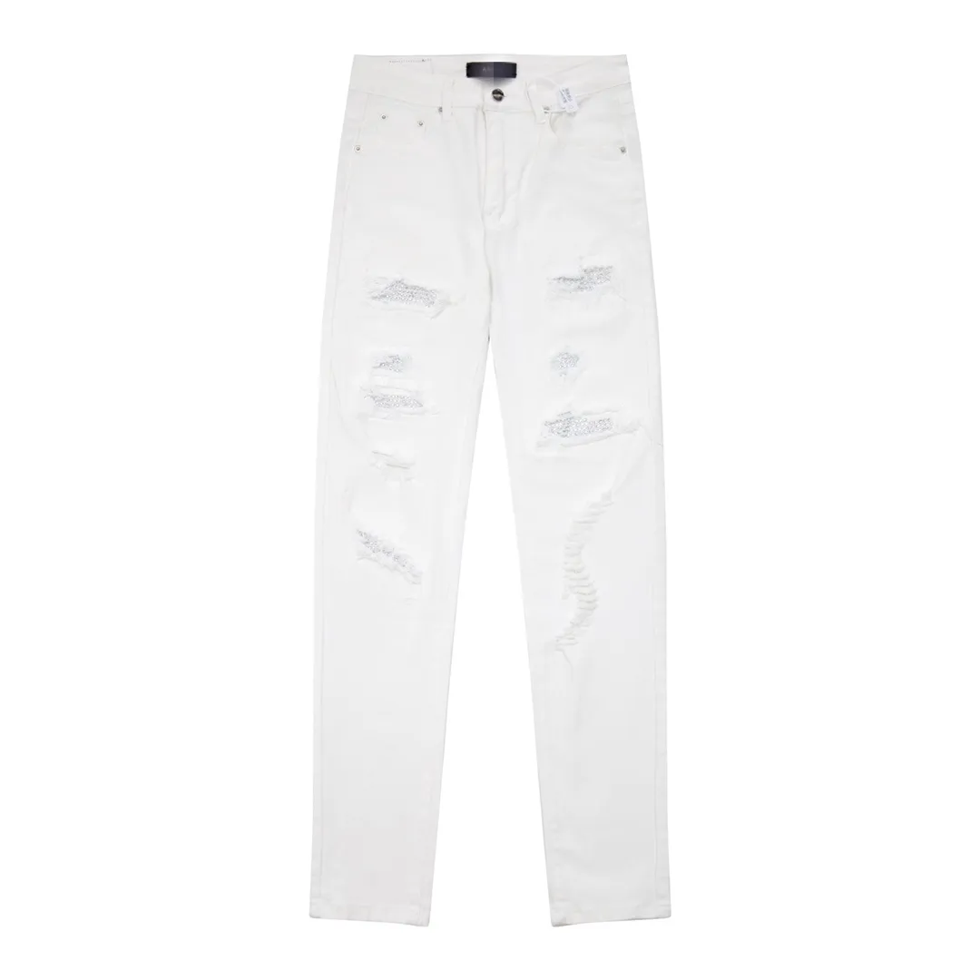 Sommartryckta jeans högkvalitativa jeansbyxor Knä Skinny Straight Casual Solid Classic Straight Jeans Cool Style Ksubi Jeans