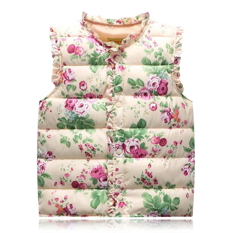 Dresses Girls Vests Children's Down Cotton Warm Vest Baby Girls Sweet Floral Waistcoat Kids Vest Outerwear 27 Years Kids