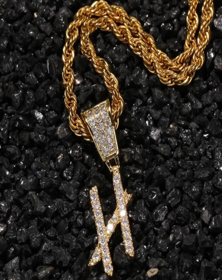 Hänghalsband bling enkel stil 24 bokstäver zirkon halsband mirco pave prong inställning för män hip hop smycken bp0416005638