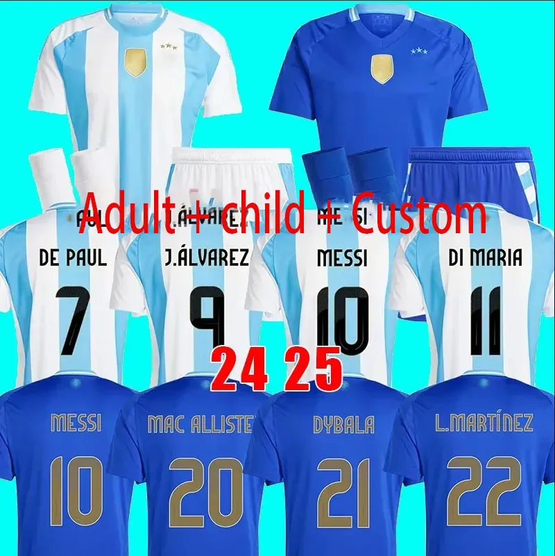 Jerseys de futebol Argentina 3 estrelas Messis 2024 2025 Fãs Versão Mac Allister Dybala di Maria Martinez de Paul Maradona Kit Kit Menina Mulher Moman Futebol Cirche