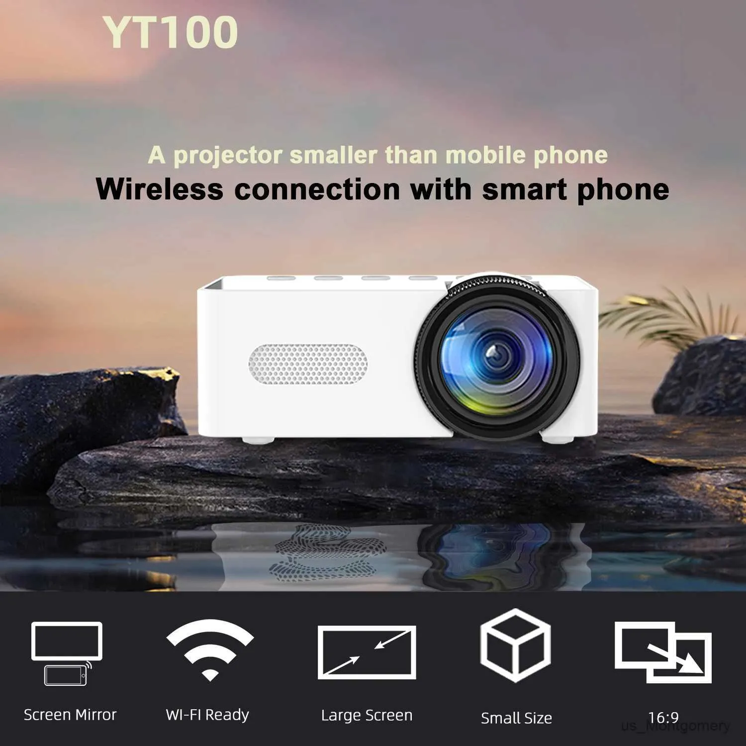 Projectors YT100 Small wireless connection mobile phone projector home theater mobile power supply available built-in audio