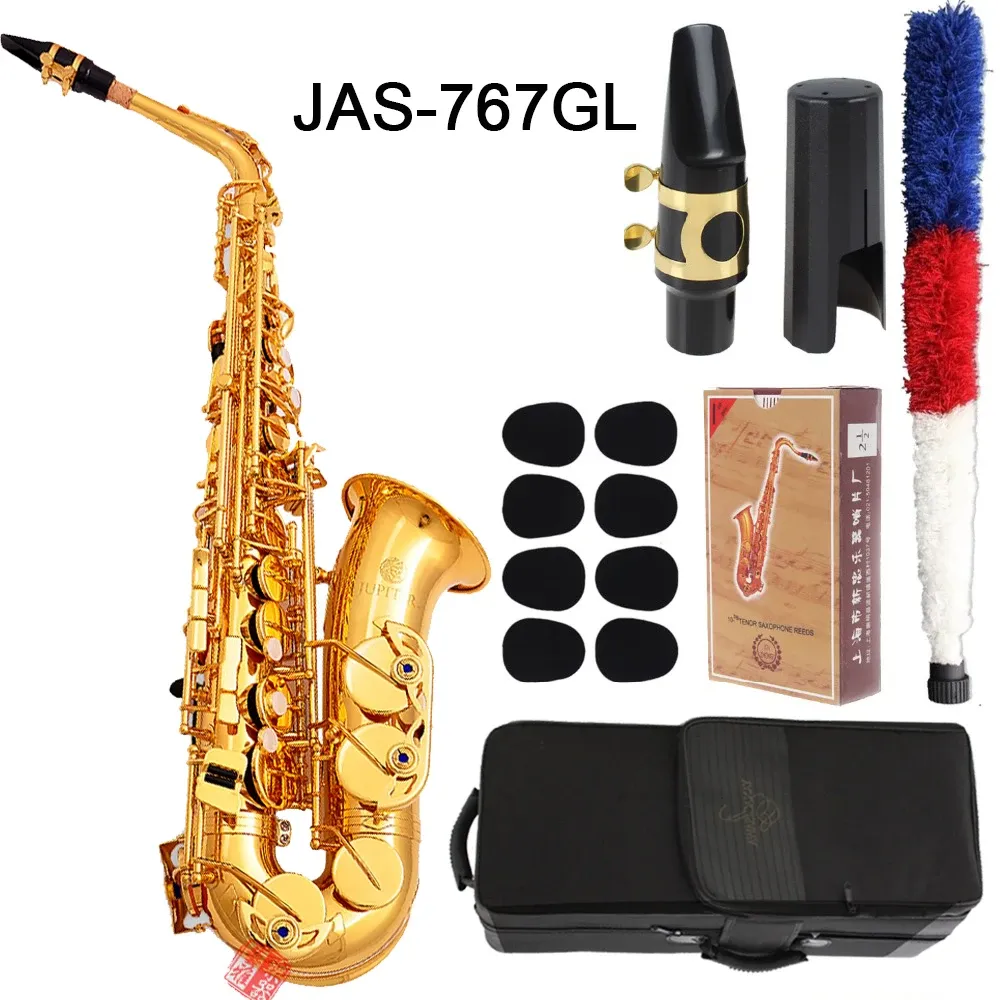 Saksofon Jupiter Jas767GL Alto EB Tune Saksofon NOWOŚĆ Brass Gold Lakier Instrument muzyczny Eflat Sax z akcesoriami skrzynkami