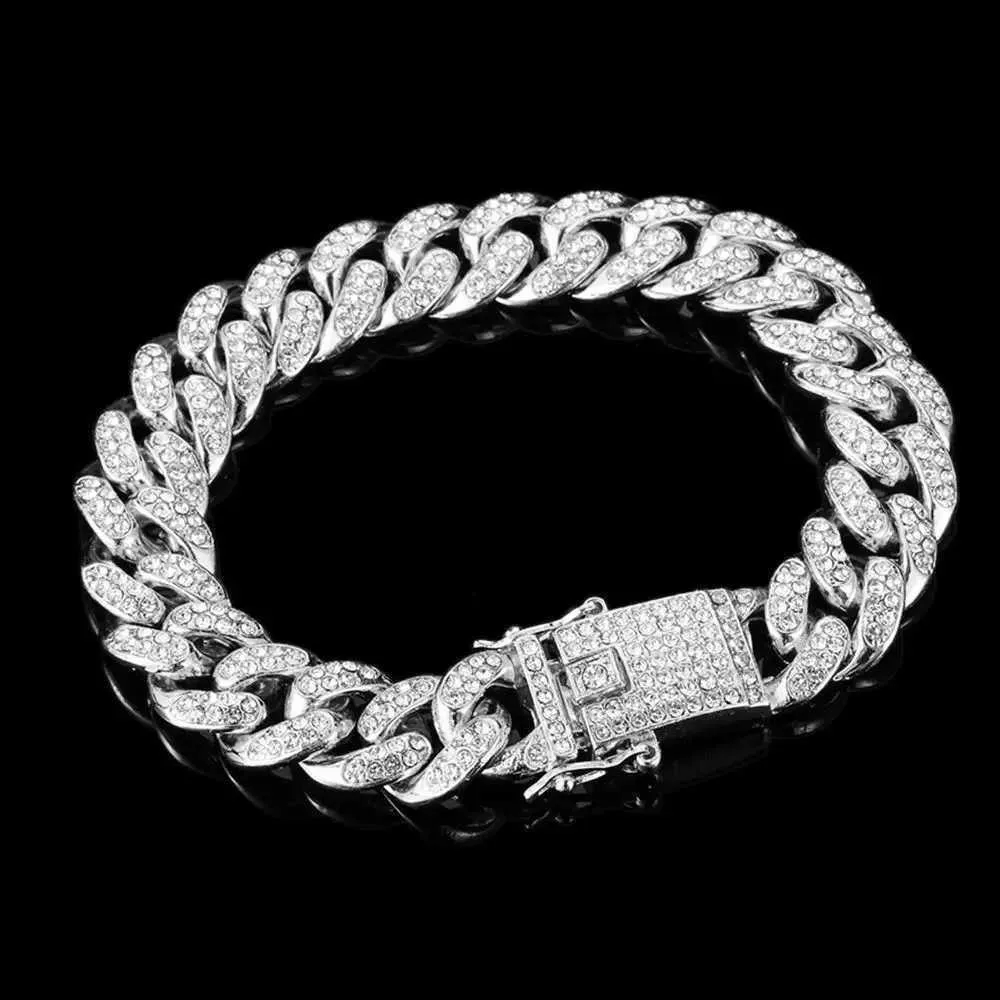 Chaîne hiphop hommes femmes 1m de broche bracelet cubain bling bling glacé à 2 rangées en strass pavée miami riveau de bijoux drop livraison ott86