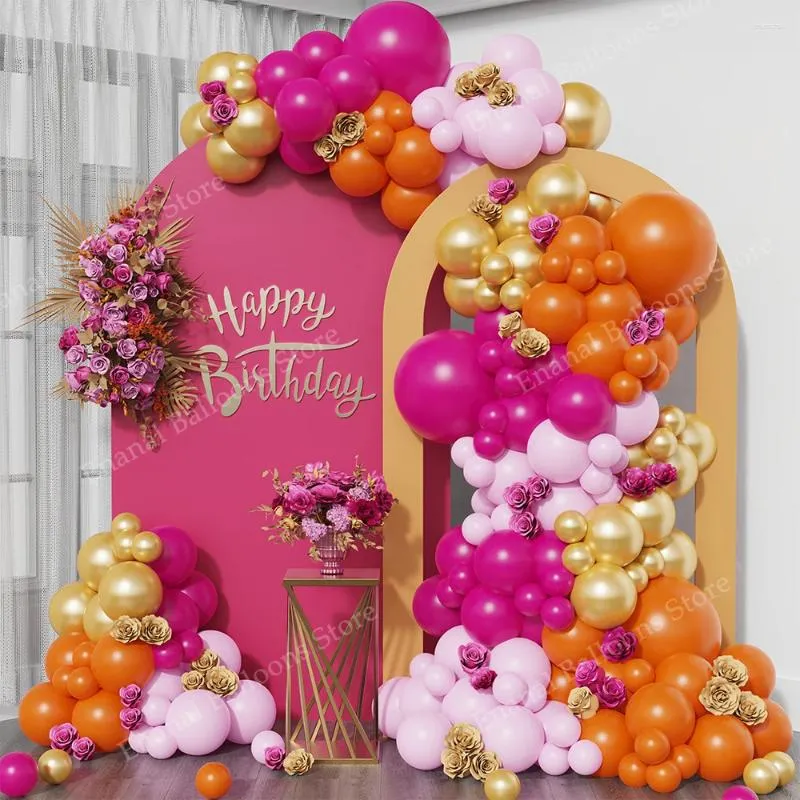 Party Decoration 146pcs Rose Pink Orange Metallic Gold Balloon Garland Arch Set Summer Hawaiian Tropical Birthday Wedding Baby Shower