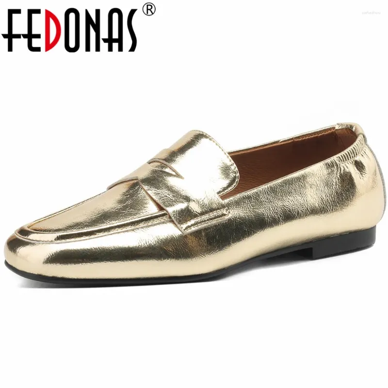 Casual Shoes FEDONAS 2024 Women Flats Round Toe Concise Genuine Leather Office Working Woman Loafers Spring Summer Arrival