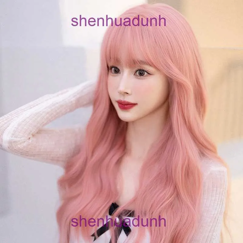 가발 여자 긴 머리 새로운 분홍색 가발 커버 여름 자연 스위트 풀 헤드 스타일