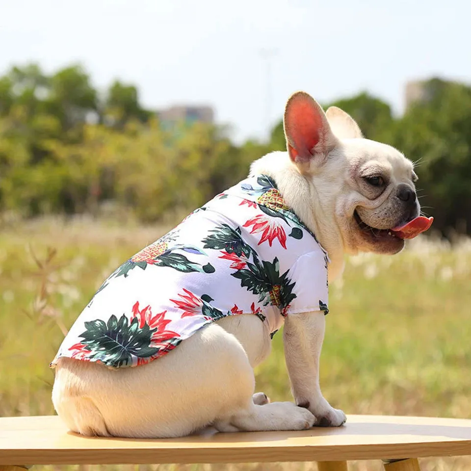 Dualpet Hawaiian Dog Ubrania French Buldog Ubrania dla zwierząt domowych Summer Pet Clothing Dog Cat Koszulka dla małych średnich psów Puppy Ropa Perro 240425