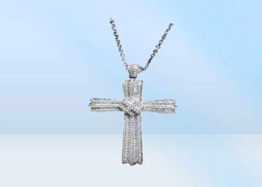 Gioielli di lusso fatti a mano Choucong Real 925 Sterling Silver Pave White Sapphire Cz Diamond Gemstones Neckace Clavicle Chain Necklace7231480