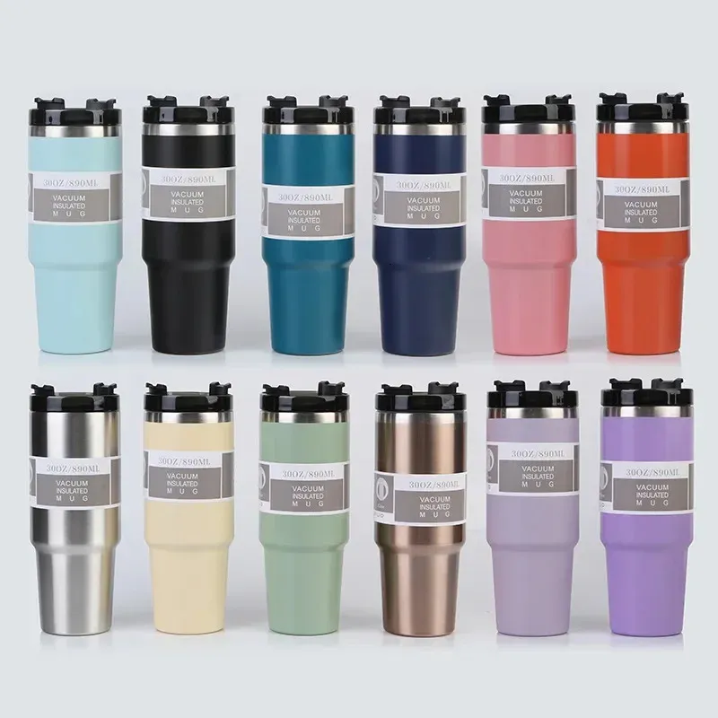 Bouteille thermos de 30 oz en acier inoxydable avec paille sporte à café tasse tasse de tasse portable voyage grande bouteille d'eau fitness 240425