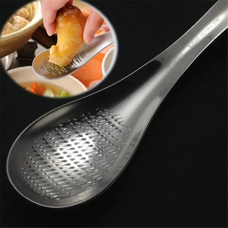 Silver Cheese Grater Mixing Spoon Stainless Steel Spoon Shape Lemon Zester Mixer Ginger Grater Wasabi Garlic Grinding Tools