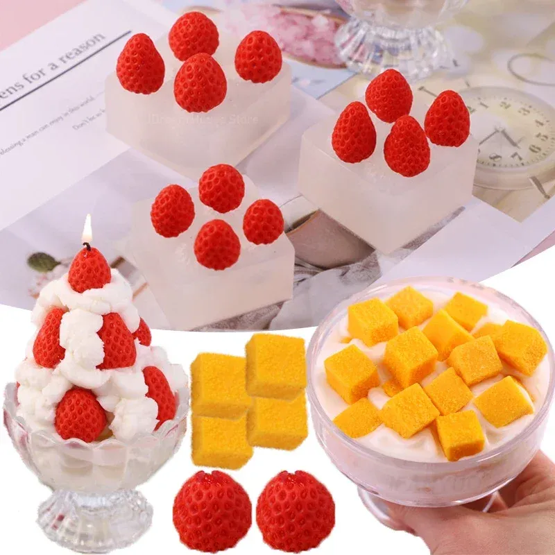 Mögel 3D Strawberry Mango Candle Mold Simulation Fruit Fondant Silikon Mögel Diy Chocolate Cookie Baking Mold Cake Decorating Tools