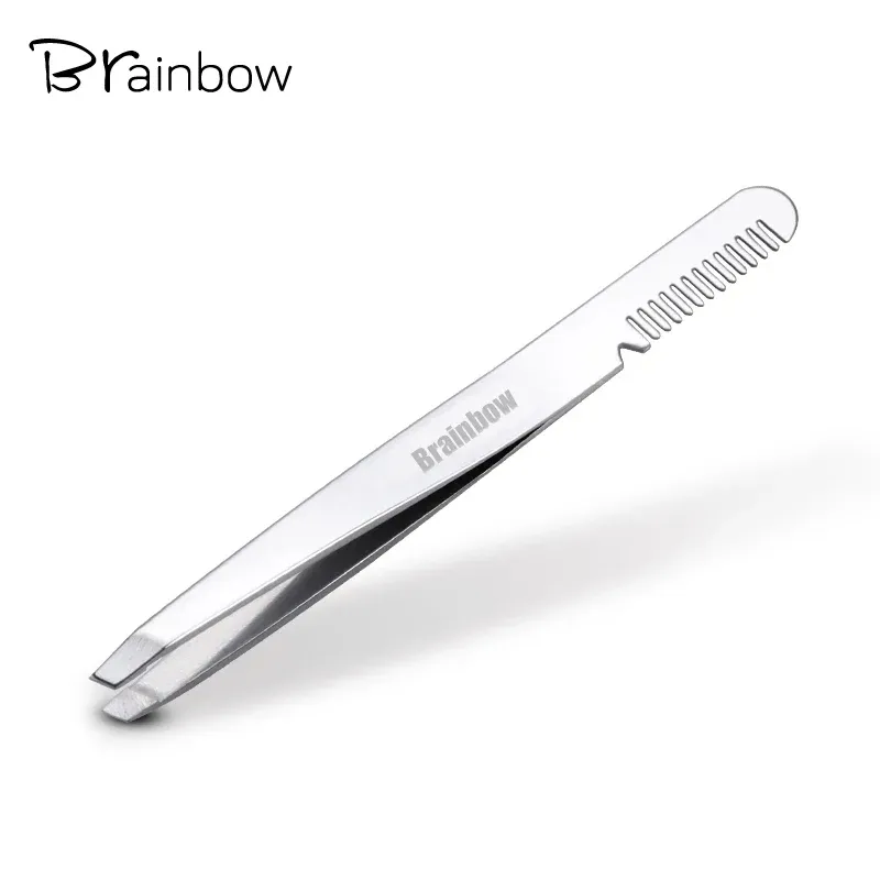 أدوات Brainbow 1pc حواجب ملاقط مع فرشاة الحواجب مشط الرموش الفولاذ المقاوم للصدأ امتداد ملاقط جفون مزدوجة بينزيت مقطع