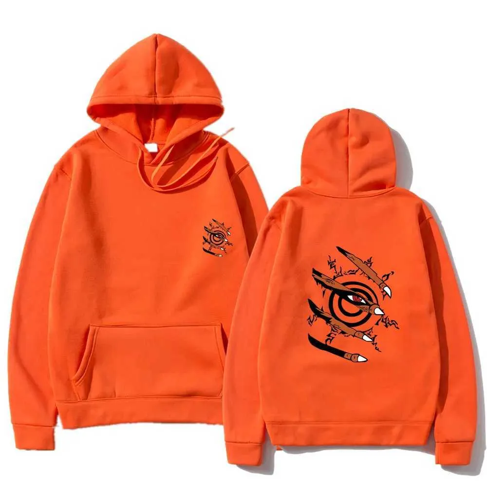 Felpa con cappucci da uomo Felpa con cappuccio da uomo vestiti anime con felpa con cappuccio Kurama Ninjutsu Stampa Harajuku Strtwear con felpa con cappuccio di oversize casual te240425