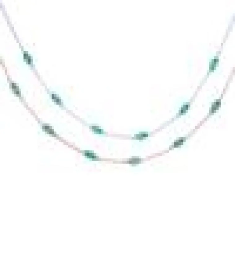 Factory Fine 925 Srebrle Green Green Link Łańcuch Choker Oświadczenie Jewelry Evil Eye Silver Women Dainty Necklace4294531