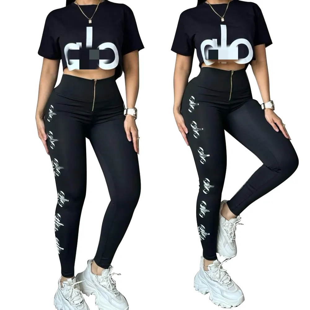 Vrouwen Tweede stuk broek Designer Zomeroutfits Casual bedrukte bijgesneden tops en leggings set vrij schip